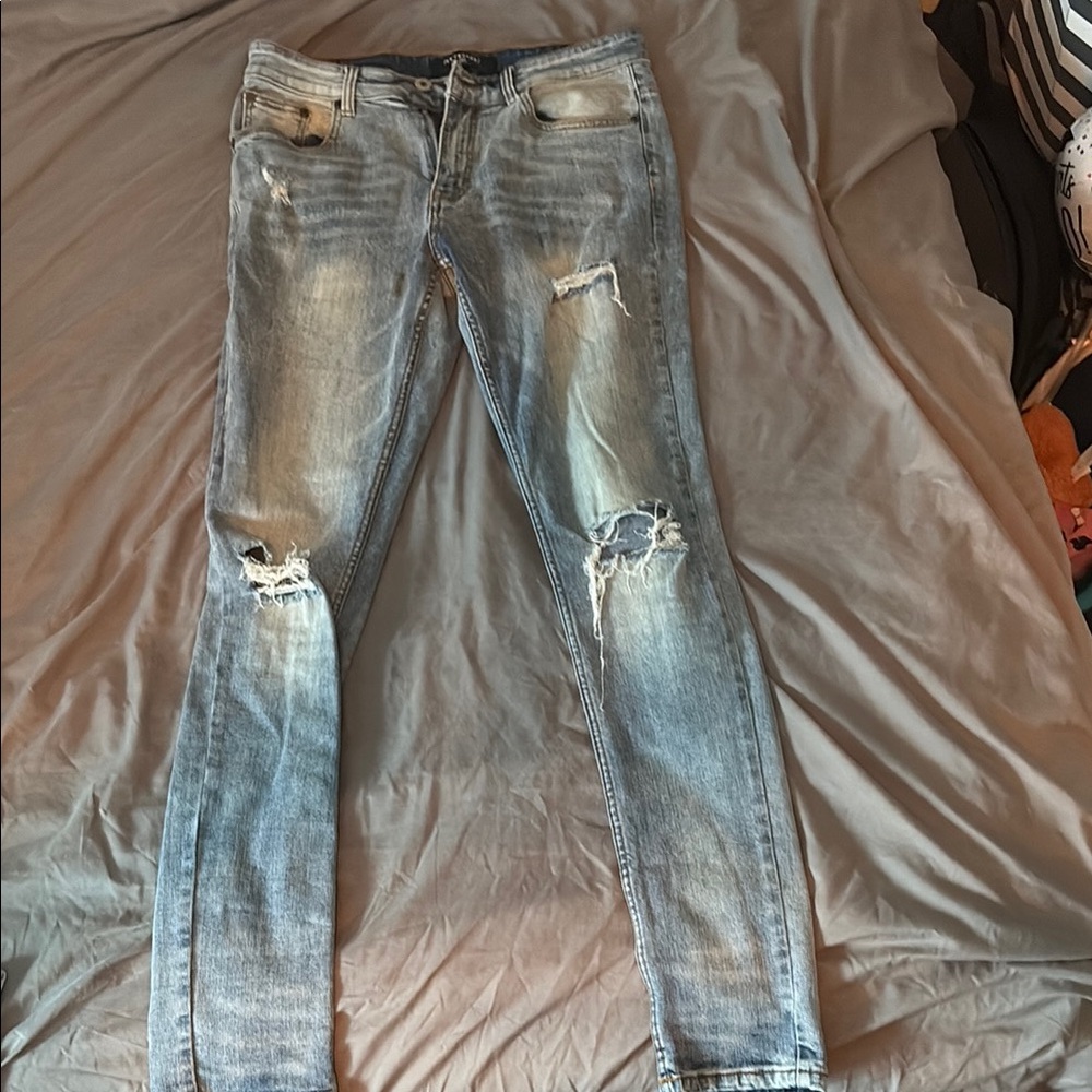 Serenade Men's Skinny Distressed Jeans - Light Blue
